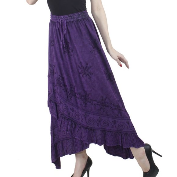 BOHO EMBROIDERED LONG A-LINE CUT SKIRT - Picture 2 of 4